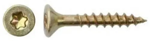 Produktbild: Schraube gelb verzinkt Torx - 4x25 mm - 200 Stück/Holzschraube galvanisch gelb verzinkt mit Torx Antrieb – Ø 4mm x 25mm Länge – Verpackungseinheit 200 Stück im Karton