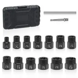 Produktbild: Schrauben und Muttern Entferner Set, Lytool 14 tlg. Spiral-Profil-Steckschlüssel-Satz, Schraubenausdreher beschädigter Schrauben, Bolzen, Muttern Ausdreher-Werkzeug-Set | 6,35-19mm |