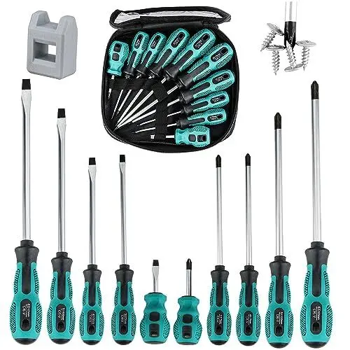 Produktbild: Schraubendreher Set Magnetisch, 10tlg Profi Schraubenzieher Set aus Chrom-Vanadium-Stahl, 5 Schlitz und 5 Kreuzschlitz Schraubendreher Satz, zum Befestigen und Lösen