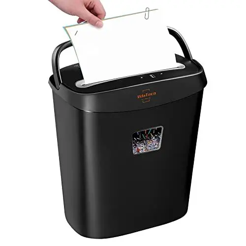 Produktbild: Schredder, 10 Blatt Querschnitt (P-4) Aktenvernichter, VidaTeco Partikelschnitt Papierschredder für Papier/Kreditkarten, Reisswolf mit Tragbares Griffdesign & 15L Behälter für Büros und Home, Schwarz