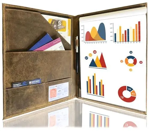 Produktbild: Schreibmappe a4 Leder - Ledermappe Dokumenten-Mappe Konferenzmappe Aktenmappe, Arbeitsmappe DIN A4 von Rustic Town (Braun)