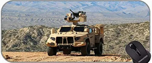 Produktbild: Schreibtisch Mousepad Computer-Tastatur-Matte mit genähten Rändern, OshKosh L-ATV A Fahrzeuge Maschinengewehrwaffen-Waffen Mousepad XXL für das Spiel