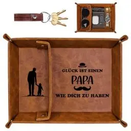 Produktbild: Schreibtisch Organizer Geschenke für Papa Weihnachten, Bester Papa Geburtstagsgeschenk, Wichtelgeschenk für Vater Stiefvater Schwiegervater, Leder Taschenleerer Ablage Tablett