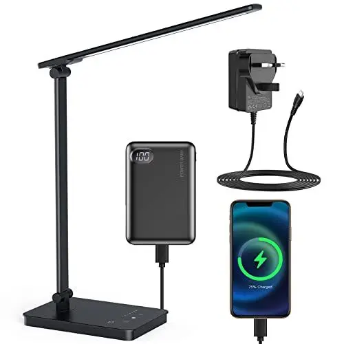 Produktbild: Schreibtischlampe LED Dimmable Tischlampe 5 Colours and 10 Brightness Levels Eye-Friendly Bedside Lamp Desk Lamp Tischlampen USB-Anschluss für Aufladung des Smartphones Leselicht für Leser, Kinder