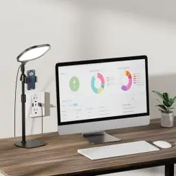 Produktbild: Schreibtischlampe LED Dimmbar,1200 Lumen Augenschutz Tageslichtlampe Schreibtisch Monitor Lampe Schwarz Bürolampe für Homeoffice,Videokonferenz Licht für Beleuchtung Videokonferenz