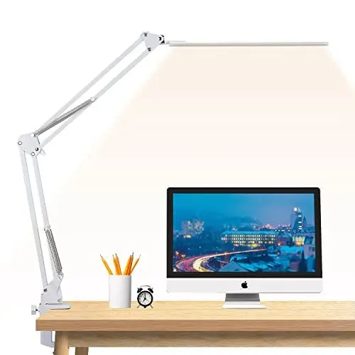 Produktbild: Schreibtischlampe LED, Dimmbar Klemmbar Architektenlampe mit Schwenkarm, Memory-Funktion&USB-Anschluss Büro Tischlampe,3 Farbtemperaturen und 10 Helligkeitsstufen für Lesen, Arbeiten, Lernen,12W Weiß