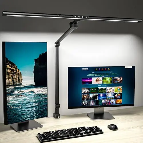 Produktbild: VERSKI Schreibtischlampe für Büro, Tageslichtlampe, Tischlampe Ultrahell mit Gestenerkennung, Einstellbare Helligkeit und Farbtemperatur, Monitor Lampe, Schreibtischleuchte 24 W, Mattschwarz