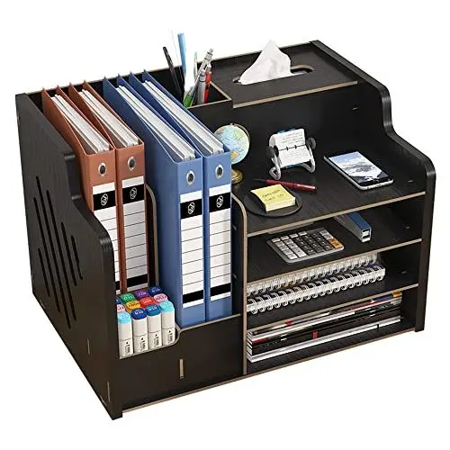 Produktbild: Schreibtisch-Organizer aus Holz, große Kapazität, Schreibtisch-Organizer, ordentlicher Aufbewahrungs-Halter, DIY-Bürobedarf, Aufbewahrungsbox für A4-Papiere, Dokumente und Notizbuch(JB07 Schwarz)