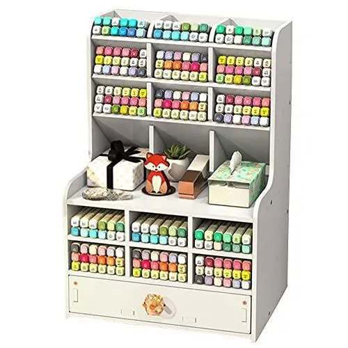 Produktbild: Hggzeg Schreibtisch-Organizer mit Schublade, DIY-Stifthalter, für Büro, Schreibwaren, für Schule, Zuhause, Büro, Kunstbedarf (PB16-2 weiß)