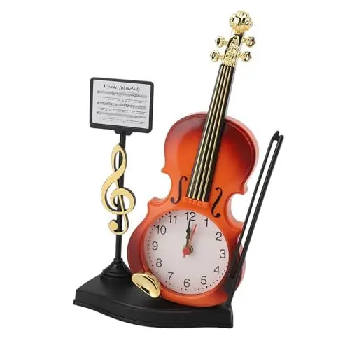 Produktbild: Schreibtischuhr, Tischuhr, Gitarrenform, Instrument, Kleiner Wecker, Batteriebetrieben, Antiker Retro-Analogwecker, Analoguhr für Wohnzimmer, Regal, Schlafzimmer, Nachttisch,