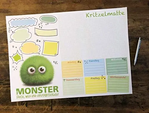 Produktbild: Schreibtischunterlage DIN A2 für Kinder XXL MONSTER KRITZELMATTE 'EyeMonster - Frech, Wild und Unverbesserlich' Schreibunterlage (59,4 x 42,0 cm) mit 25 Blatt Papier zum Abreißen (1 Stück)
