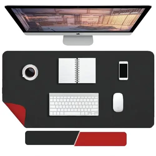 Produktbild: Schreibtischunterlage - 100 x 40 cm Doppelseitig PU-Leder-Schreibtischmatte, Mauspad Groß, Tischunterlage Schreibtisch, Desk Mat, Wasserdichte Antifouling, für Büro und Zuhause (Schwarz+Rot)