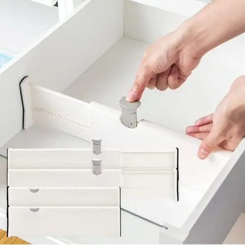 Produktbild: BillyBath Schubladenteiler Organizers, schubladentrenner verstellbar, 4er-Set Separatoren für kleideraufbewahrung aus mesh, Kommode, Badezimmer,Küchenspeicher, Schrank, Büro, Weiß, A-Pack of 4