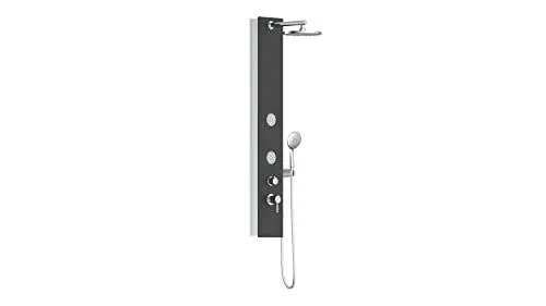 Produktbild: SCHÜTTE 60033 Duschpaneel Glas Ibiza, mit Massagedüsen, Wellness Regendusche, farbiges Sicherheitsglas, Duschsystem, 22 cm Duschkopf, Duschset inkl. Handbrause, Anthrazit