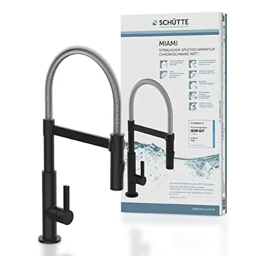 Produktbild: SCHÜTTE 79146 MIAMI Küchenarmatur 360°, Einhebelmischer mit ausziehbarer, magnetischer Geschirrbrause, Spültischarmatur Mischbatterie für die Spüle, Wasserhahn Küche Schwarz
