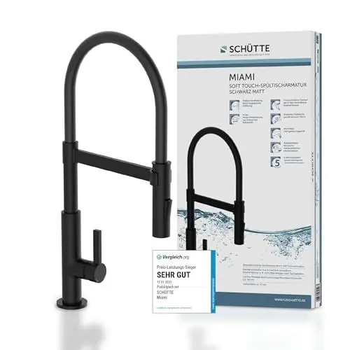 Produktbild: SCHÜTTE 79147 MIAMI Küchenarmatur 360° mit Soft Touch Schlauch, Einhebelmischer mit ausziehbarer, magnetischer Geschirrbrause, Mischbatterie für die Spüle, Wasserhahn Küche Schwarz Matt