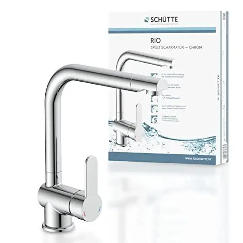 Produktbild: SCHÜTTE 79816 RIO 360° schwenkbare Küchenarmatur, Spültisch Armatur mit hohem Auslauf Küche, Einhebelmischer Einzelspüle Doppelspüle Mischbatterie für die Spüle, Wasserhahn Chrom