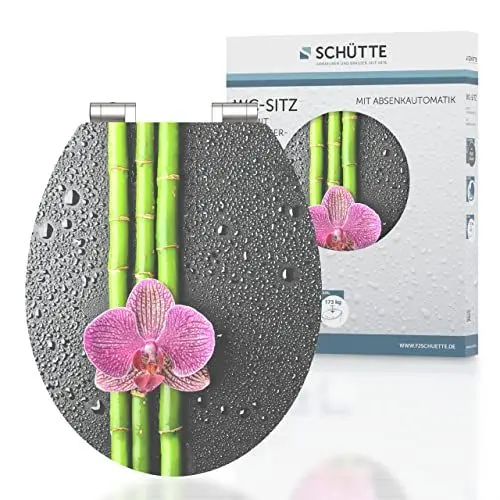 Produktbild: SCHÜTTE WC-Sitz Holzkern HG ASIA, Hochglanz Toilettensitz mit Absenkautomatik, passend für alle handelsüblichen WC-Becken, maximale Belastung der Klobrille 175 kg, Motiv ASIA 80521
