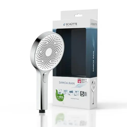 Produktbild: SCHÜTTE Handbrause SAMOA RAIN | Samtstrahl-Technologie | Duschkopf mit über 300 Düsen | 3 einstellbare Strahlarten | Brausekopf Antikalk für die Dusche | Weiß