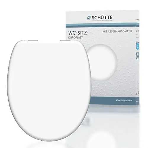 Produktbild: SCHÜTTE Sitz Duroplast, Toilettensitz mit Absenkautomatik, passend für alle handelsüblichen WC-Becken, maximale Belastung der Klobrille 150 kg, 82100 Weiß