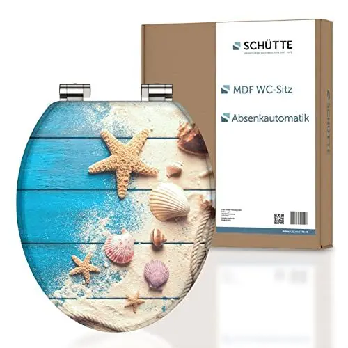 Produktbild: SCHÜTTE WC-Sitz BEACH WOOD mit Absenkautomatik aus Holz | Toilettensitz mit Klodeckel | Holzkern Toilettendeckel mit Motiv (maximale Belastung der Klobrille 175 kg) | Bunt