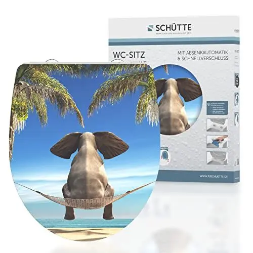Produktbild: SCHÜTTE WC-Sitz ELEPHANT mit Absenkautomatik und Schnellverschluss aus Duroplast, Toilettendeckel mit 175kg Belastbarkeit, Toilettensitz mit Brille, Klodeckel für WC, Klobrille mit Motiv