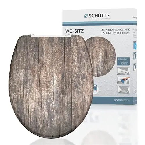 Produktbild: SCHÜTTE WC-Sitz OLD WOOD mit Absenkautomatik und Schnellverschluss aus Duroplast, Toilettendeckel mit 175kg Belastbarkeit, Toilettensitz mit Brille, Klodeckel für WC, Klobrille mit Motiv
