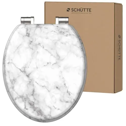 Produktbild: SCHÜTTE WC-Sitz MARMOR mit Absenkautomatik aus Holz, hochwertiger Toilettendeckel mit 175kg Belastbarkeit, Toilettensitz mit Brille, Klodeckel für WC, MDF Holzkern Klobrille mit Motiv