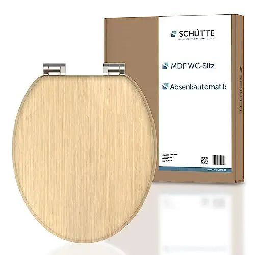 Produktbild: SCHÜTTE WC-Sitz NATRUAL mit Absenkautomatik aus Holz | Toilettensitz mit Klodeckel | Holzkern Toilettendeckel mit Motiv (maximale Belastung der Klobrille 175 kg) | Holz