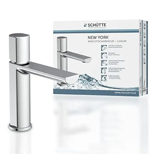 Produktbild: Schütte 33610 NEW YORK Waschtischarmatur mit Ablaufgarnitur, Mischbatterie mit Pop-Up Ventil, Badarmatur Waschbecken, Einhebelmischer Badezimmer, Wasserhahn Bad, Chrom