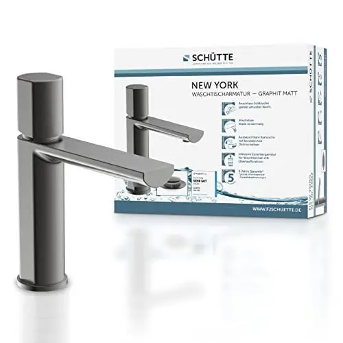 Produktbild: Schütte 33612 NEW YORK Waschtischarmatur mit Ablaufgarnitur, Mischbatterie mit Pop-Up Ventil, Badarmatur Waschbecken, Einhebelmischer Badezimmer, Wasserhahn Bad, Graphit