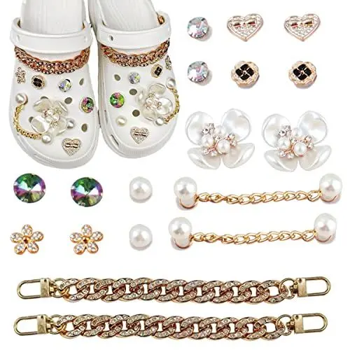 Produktbild: Schuhanhänger Perle Schuhe Schmuck Mode Blumen Anhänger für Damen Kristall Diamant Anhänger passend für Clog Sandalen Süße Schuh Anhänger für Schuhe für Damen Party Geschenk für Mädchen