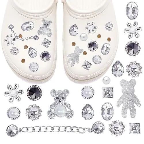 Produktbild: Schuhanstecker, 18 Stück für Crocs Anstecker Glitzer, Schuh Charms, Schuhanhänger, für Charms Glitzer, für Crocs Anstecker Gold, PVC Shoe Charm für Mädchen Frauen Kinder