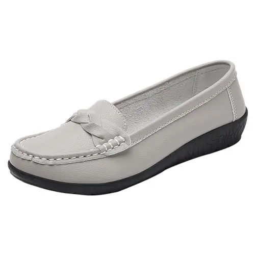 Produktbild: Schuhe Damen Elegant Segelschuhe Riemchen Pumps Weiche orthopädische Damenschuhe, atmungsaktiv, gewebt, zum Spazierengehen, Slip-On-Schuhe aus BarfußSchuhe Damen Damen Loafers Damen Slipper (Grey, 44)