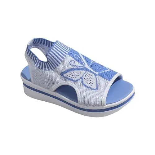 Produktbild: Schuhe Damen Espadrilles FüR Damen Damen Fischmaulsandalen Keilabsatz Plateau Plateausandalen Boho Sandalen Sommermode Strandsandalen Plateausandalen Barfuss Sandalen Damenschuhe Damen (Blue, 36)