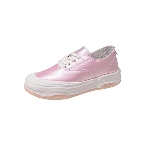 Produktbild: Schuhe Damen Mit Absatz Schuhe Zehentrenner Dicker Boden Segeltuchschuhe Damen Satin Oberfläche Schnürschuhe Sportschuhe Casual Board Schuhe Damenschuhe Sandale Damen Sandaletten Schlappen (Pink, 38)