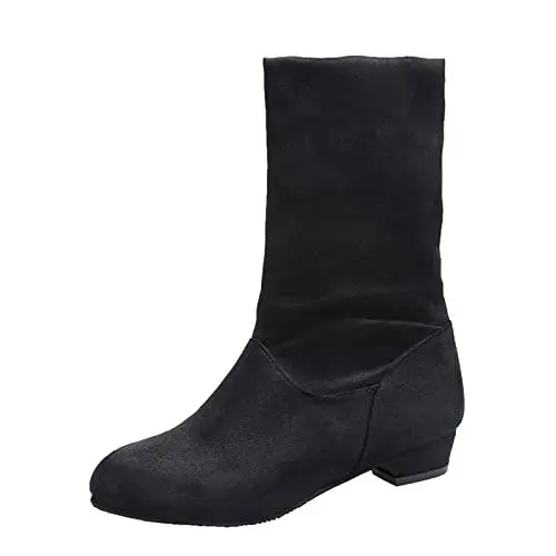 Produktbild: Schuhe Damen Stiefel Damen Sneaker High Heels aus massivem mit rundem und mittelgroßen Stiefeln mit grobem Absatz High Top Sneakers Damen Leichte Gummistiefel (Black, 40)