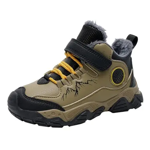 Produktbild: Schuhe Jungen Wasserdicht Pepino Children's Winter Shoes Outdoor Winter Warm Lined Non Slip Lightweight Winter Boots Running Shoes Boys Girls Hiking Winterschuhe Jungs (Khaki, 34 Big Kids)