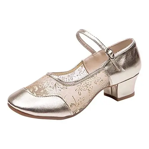 Produktbild: Schuhe Schwarz Damen Schuhe Hochzeitsgast Damen Damen Mittlerer Absatz Netzschnalle Lateinische Tanzschuhe Einzelschuh Tanzschuhe Damenschuhe Slipper Sneakers Gefüttert Damen (Gold, 41)