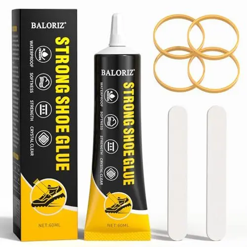 Produktbild: Schuhsohlenreparaturkleber, 60 ml transparenter Schuhkleber mit Schleifstreifen und Gummibändern, durchsichtiger Schuhreparaturkleber zur Reparatur von Sneaker-Schuhen, Kletterschuhen, Stiefeln, Leder
