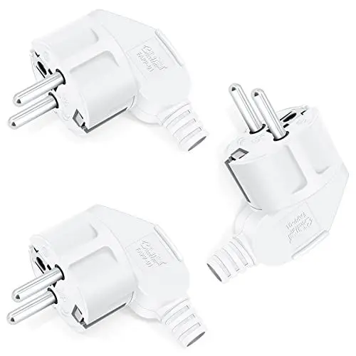 Produktbild: Schuko Stecker 3 Stücke, Schutzkontakt-Stecker mit Knickschutztülle, Stecker Winkelstecker 250V(16A) für 8-10mm Kabel, Schukostecker außenbereich, Weiß