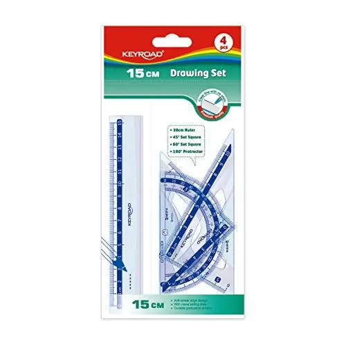 Produktbild: Schullineal-Set - Lineal 15 cm - 45° Winkel - 60° - Winkelmesser 180° - Robustes Kunststoffmaterial - Keyroad