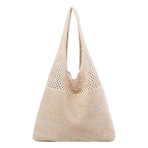 Produktbild: Schulrucksack SchlüSseletui SchlüSseltasche Damen Frühjahr/hohl gestrickte Handheld One Shoulder Weste Damentaschen Wanderrucksack Damen 20 Liter (Beige, One Size)