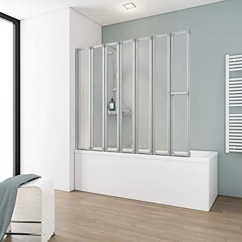 Produktbild: Schulte Duschabtrennung faltbar für Badewanne, 159 x 140 cm, einfacher Aufbau, Kunstglas Softline hell, Alu-Natur, Made in Germany, D1317 01 01
