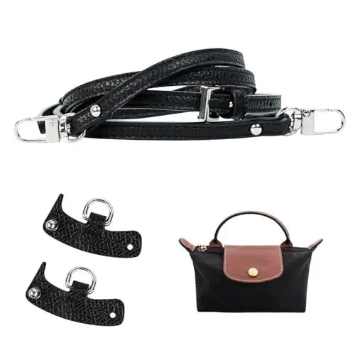 Produktbild: Schultergurt für Longchamp Tasche Damen, Verstellbarer Henkelriemen für Mini Bag, Schultergurt für Taschen Schwarz Mini Schulranzen Strap, 2 Stück Schultergurtadapter, 90mm Breite, Länge 120cm