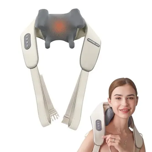 Produktbild: Schultermassagegerät, Schulter- und Nackenmassagegerät mit Heizfunktion, elektrische 6D-Tiefengewebe-Knetmassage, Akupressur-Nackenmassagegerät, geeignet für den Einsatz zu Hause, im Büro und im Auto.