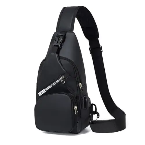Produktbild: Schultertasche Brusttasche Herren Umhängetasche Sling Chest Crossbody Bag Verstellbare Schulter Anti-Diebstahl Wasserfest Tasche für Männer Outdoor-Sportarten Wandern Radfahren(Schwarz)