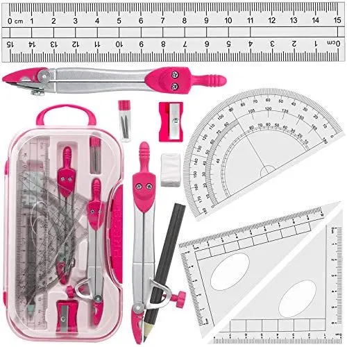 Produktbild: Schulzirkel Geometriezirkel Mathematik Geometrie Set Geometry Compass mit 2pcs Zirkel, 2pcs Geodreieck, 15 cm Lineal und Winkelmesser