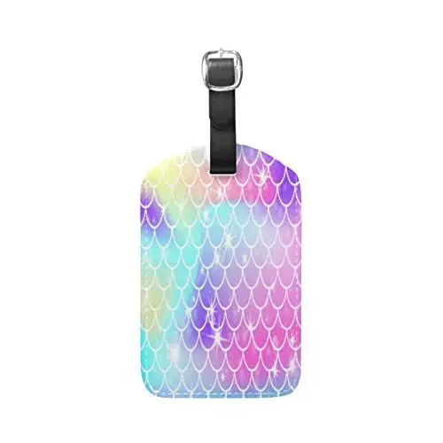 Produktbild: Schuppiger Glitzer Der Regenbogenmeerjungfrau Kofferanhänger mit Adressschild Lustig Leder Gepäckanhänger ID Etikett mit Namenschild für Reise Koffer Tasche(3PACK)