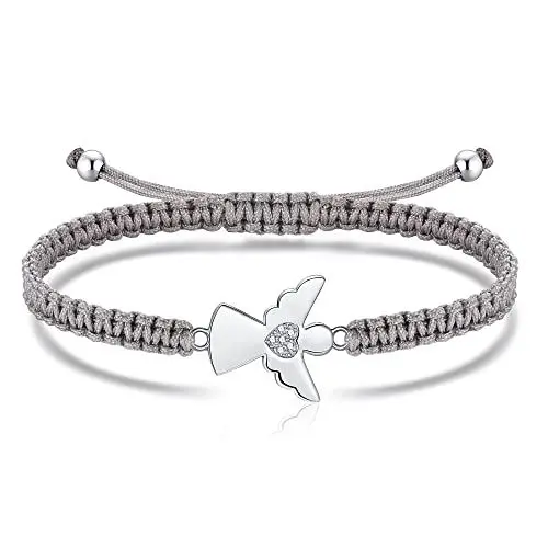 Produktbild: Jrêveinfini Schutzengel Armband Damen Mädchen Kinder Silber 925, Engel Schutzengel Taufe Stoff Armband Kommunion Mädchen, Glücksbringer Firmung Schulanfang Schulkind Geschenke Frauen Mädchen